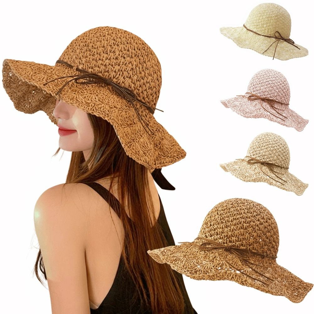 Hat Floppy Wide - หมวกสานโครเชต์ปีกกว้างพับได้ หมวกปานามา ระบายอากาศ ป้องกันรังสียูวี หมวกฟลอปปี้สานสำหรับฤดูร้อน เสื้อผ้าสตรี