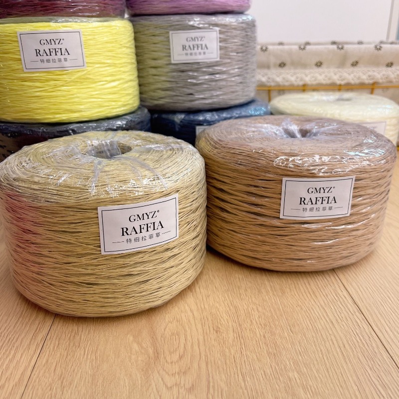 Crochet Bag Raffia - 250 กรัม/ชิ้นบางแบน Raffia เส้นด้ายสําหรับถักมือหมวกกระเป๋าหัตถกรรม DIY สวมใส่นุ่มฤดูร้อนฟางด้ายสีกากี