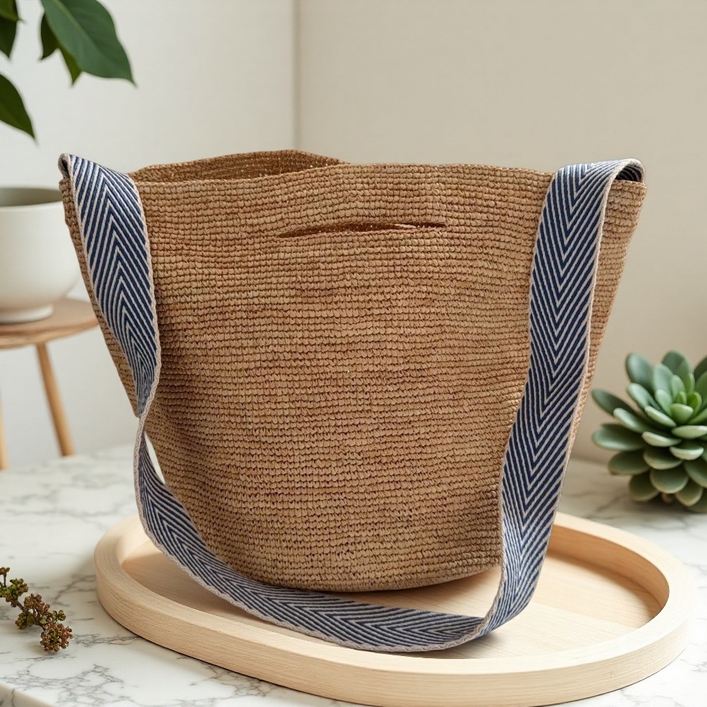 กระเป๋าถือทรงถังสีรุ้งลายรัฟเฟ - Crochet Bag Raffia บทวิจารณ์และราคา